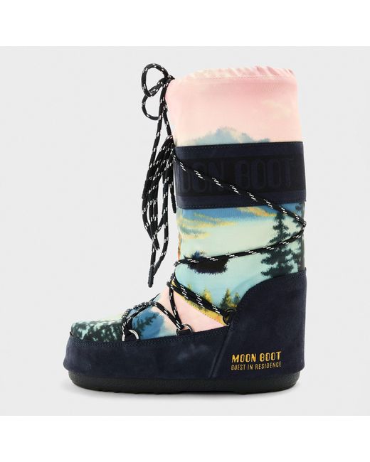 Moon Boot Blue Printed Ankle Boots