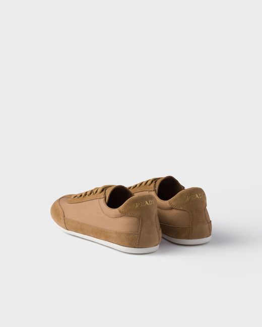 Prada Brown Suede And Fabric Sneakers for men