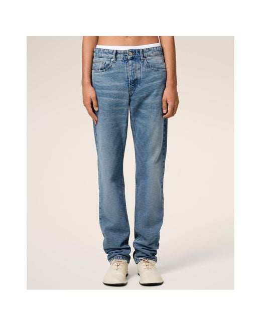 AMI Blue Logo Patch Classic Fit Jeans for men