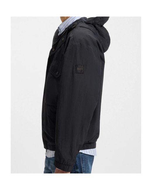Boss Blue Logo-Patch Hooded Jacket for men