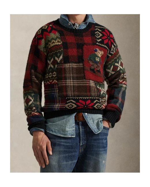 Ralph Lauren Red Patchwork Graphic Sweater for men