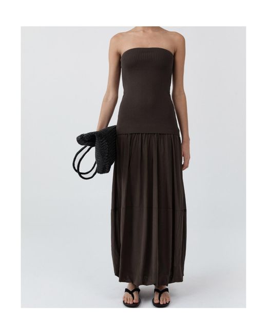 St. Agni Brown Strapless Balloon Hem Dress