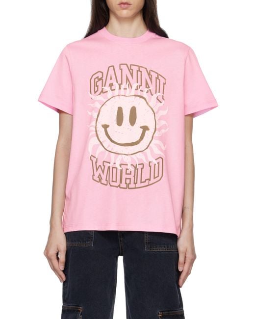 Ganni Pink Smiley T-Shirt