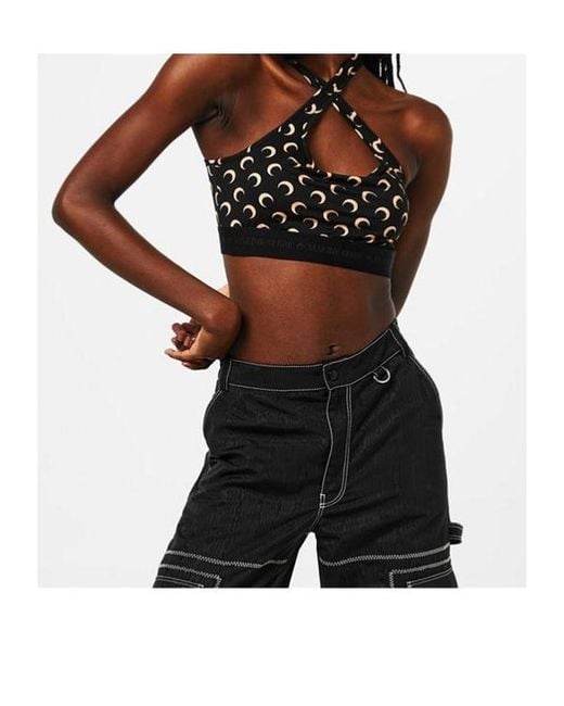 MARINE SERRE Black Crescent Moon Sports Bra