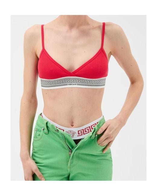 Versace Red Greca Logo Triangle Bra