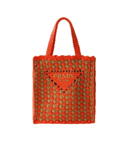 Prada Red Two-Toned Crochet Shopping Bag
