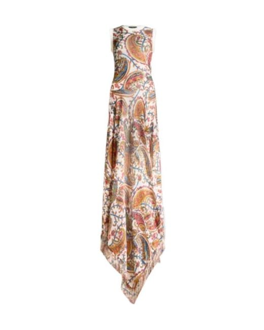 Etro White Floral Paisley Printed Fringed Knitted Long Dress