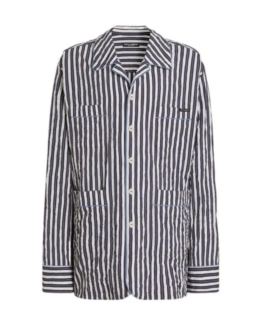 Dolce & Gabbana Blue Crinkled Stripe Oversized Shirt for men