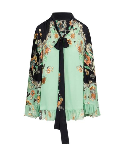 Roberto Cavalli Green Kimono Print Mini Dress
