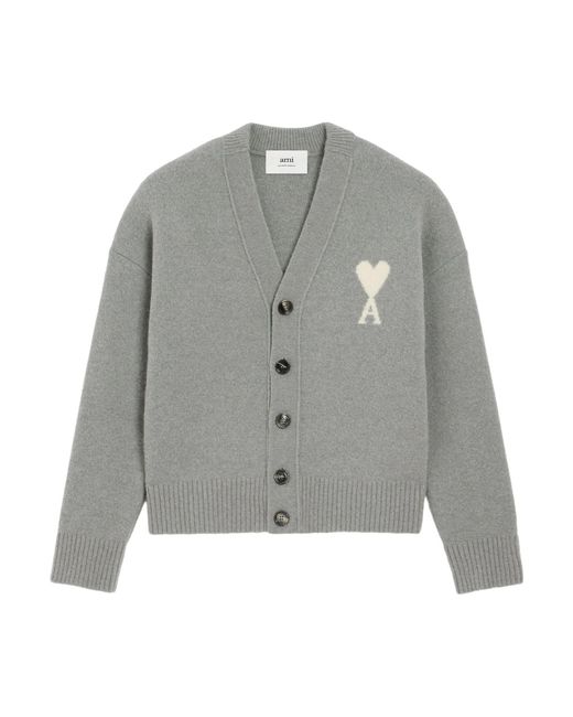 AMI Gray Long-Sleeved Cardigan for men