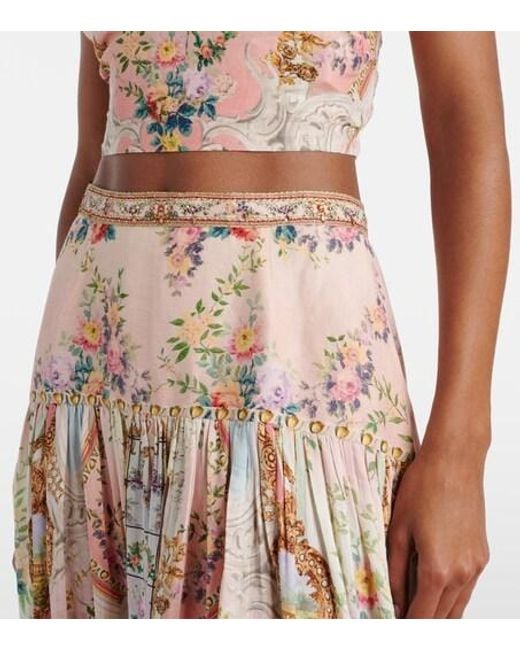 Camilla Natural Gathered Linen And Silk Maxi Skirt