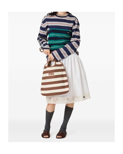 Miu Miu Blue Long-Sleeved Striped T-Shirt