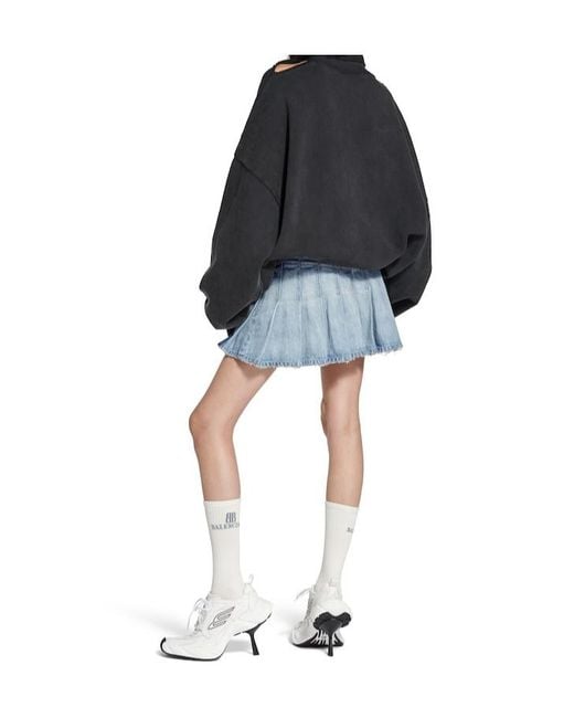 Balenciaga Blue Pleated Denim Mini Skirt
