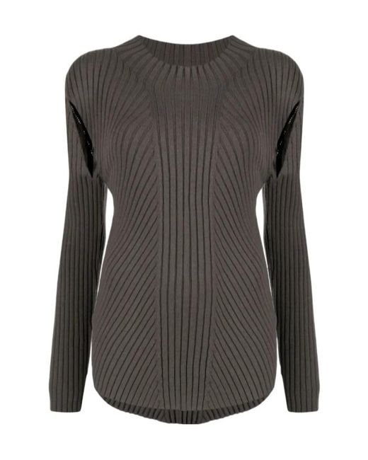 Low Classic Gray Cut-Out Detailing Ribbed-Knit Jumper