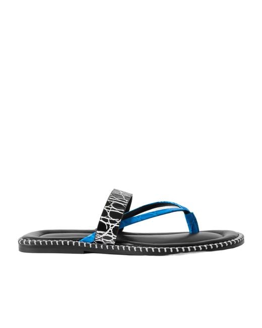 Dries Van Noten Blue Whipstitched Croc-Effect Leather Sandals