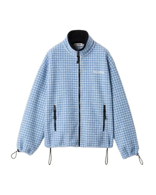 Miu Miu Blue Gingham Check Fleece Jacket