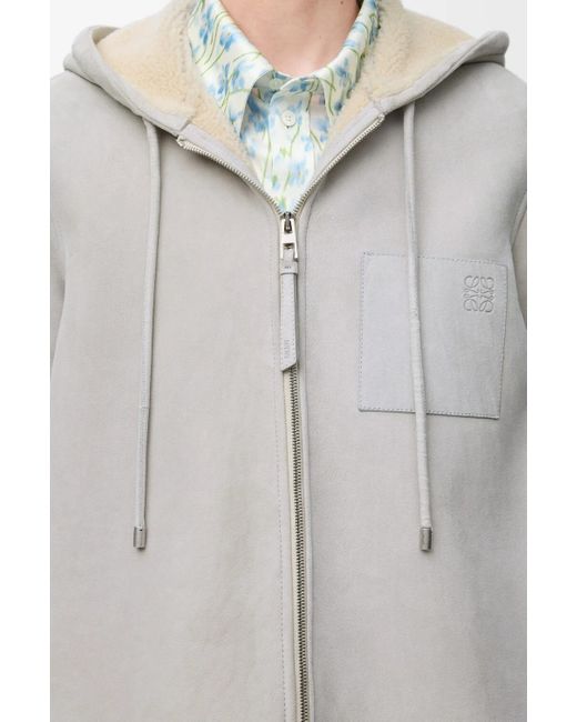 Loewe Gray Leather Hooded Jacket