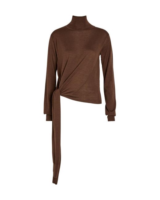 Rohe Brown Tied Sleeve Detail Wool And Silk-Blend Jumper