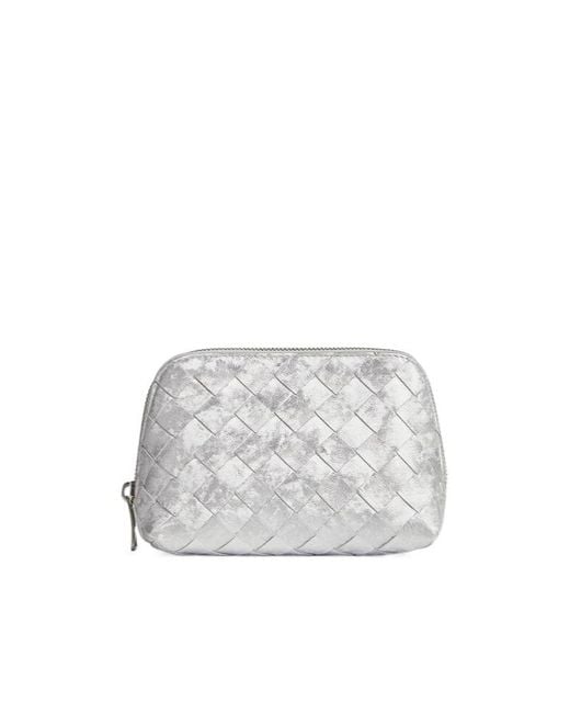 Bottega Veneta White Intrecciato Beauty Pouch