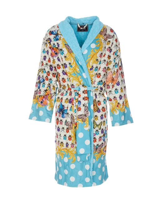 Versace Blue Baroque-Printed Belted Bathrobe for men