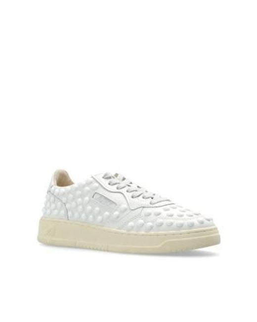 Autry White Medalist Studded Lace-Up Sneakers