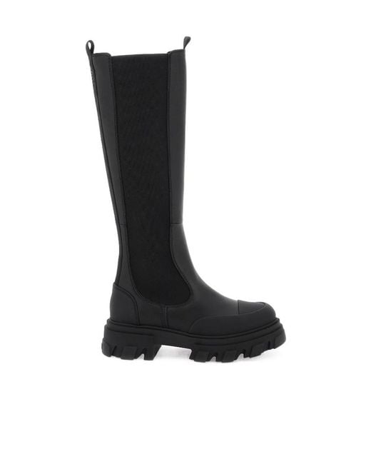 Ganni Black Stitch Cleated High Chelsea Boots
