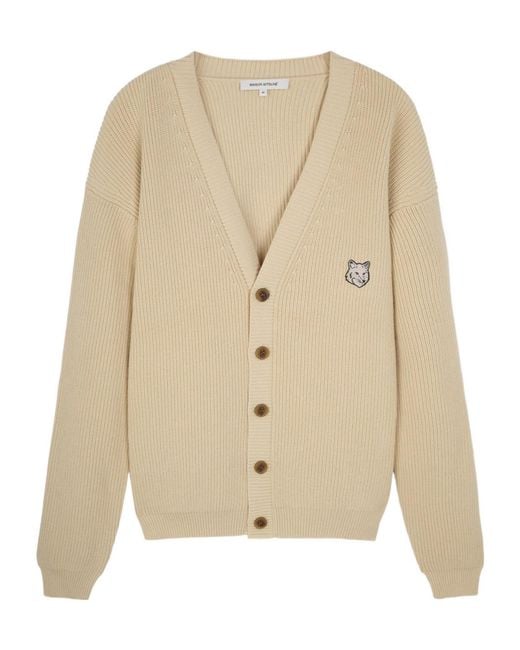 Maison Kitsuné Natural Maison Kitsuné Fox Head Embroidered Knitted Cardigan for men
