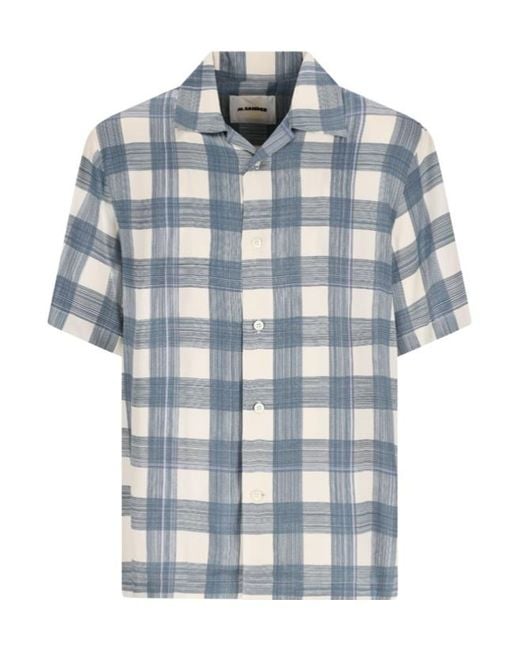 Jil Sander Blue Checked Button-Up Shirt for men