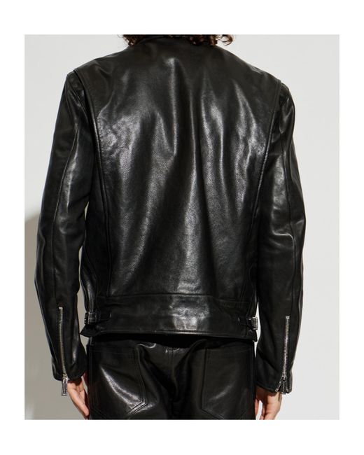 DSquared² Black Long Sleeve Leather Jacket for men
