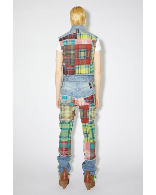 Acne Blue Denim Plaid Spliced Vest for men