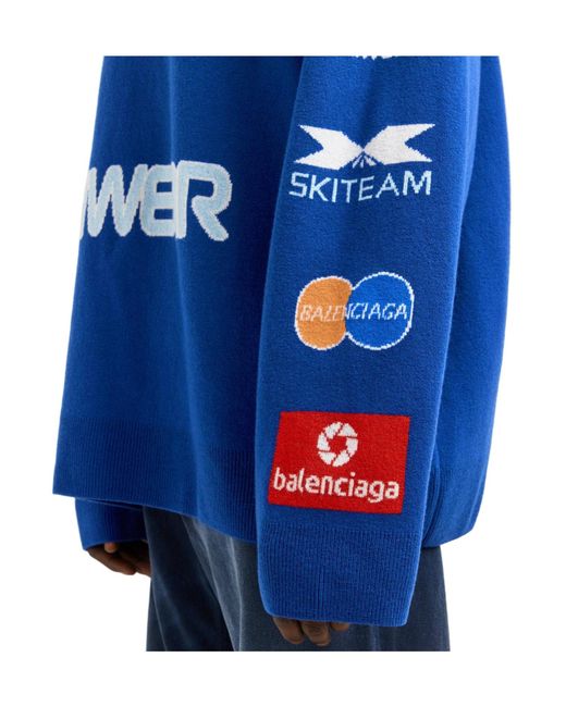 Balenciaga Blue Simple Printed Knit Sweater for men