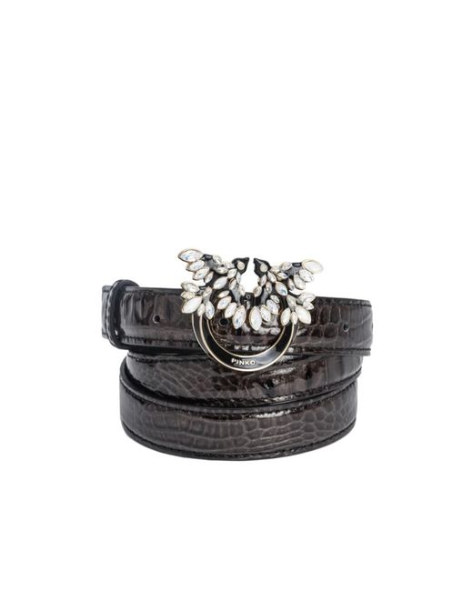 Pinko White Galleria Thin 2Cm Croc-Print Belt With Love Birds Buckle