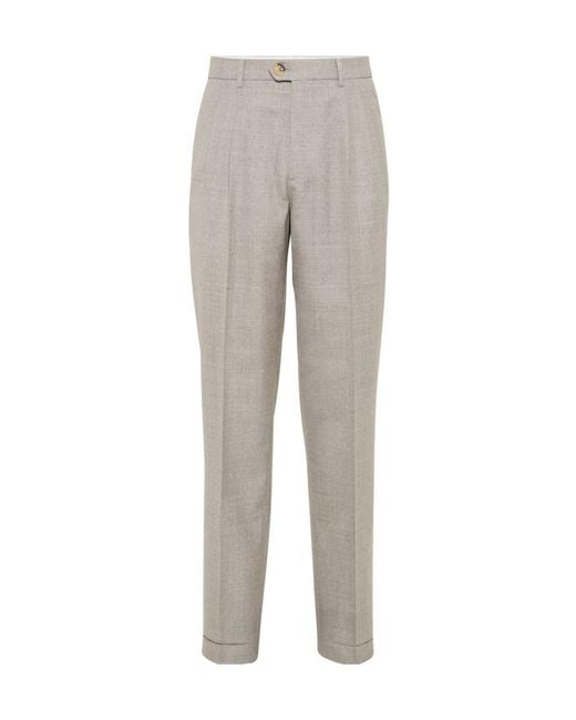 Brunello Cucinelli Gray Pleat-Detail Tailored Trousers for men