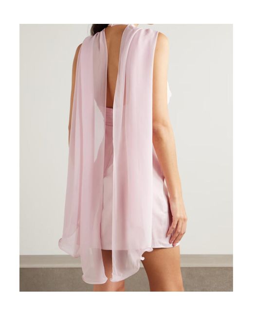 Posse Pink Solene Ruched Chiffon And Satin-Crepe Mini Dress