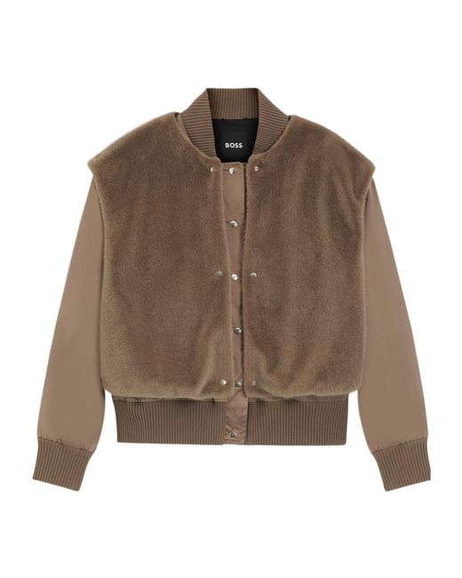 Boss Brown Boss Removable Faux-Fur Gilet Satin Bomber Jacket