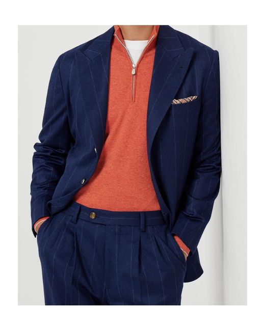 Brunello Cucinelli Blue Chalk Stripe Blazer for men
