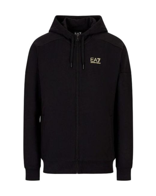EA7 Black Logo-Print Zip-Up Hoodie for men