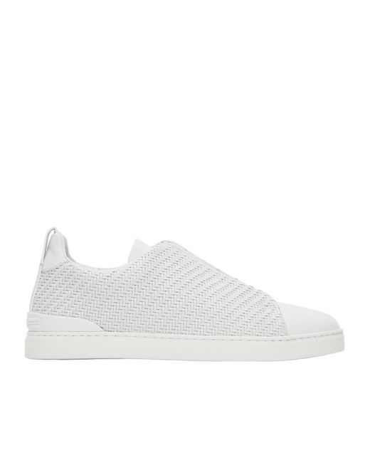 Zegna White Triple Stitch Lace-Up Casual Trainers for men