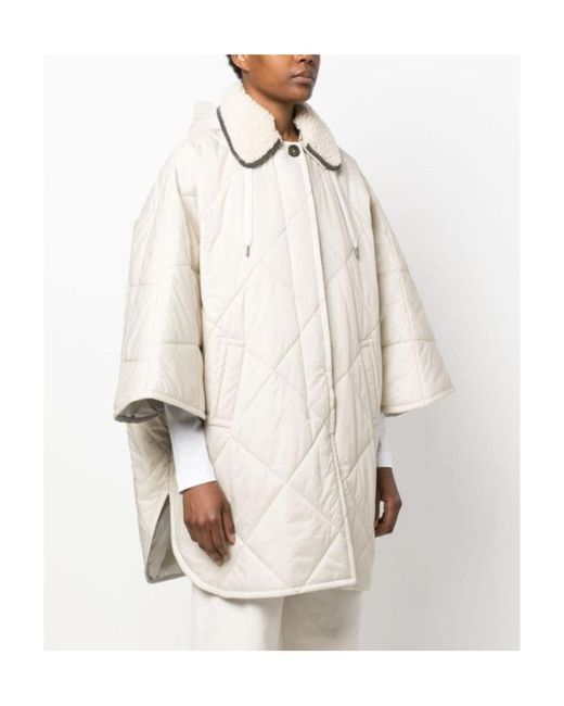 Brunello Cucinelli White Wide-Sleeved Drawstring Quilted Coat