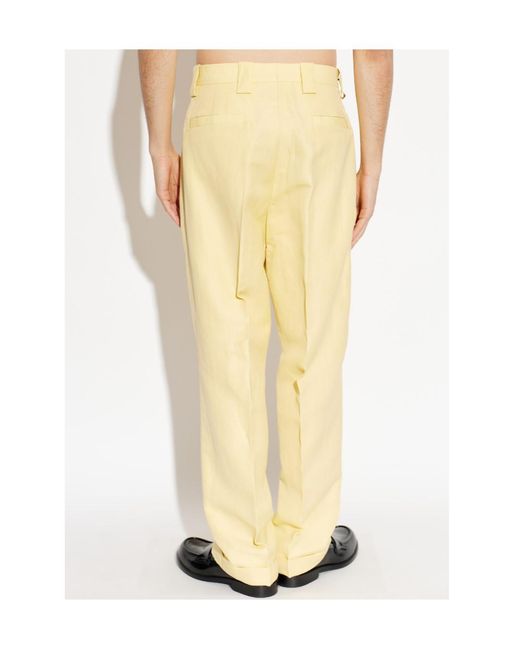 Versace Yellow Pleated Tailored Trousers for men