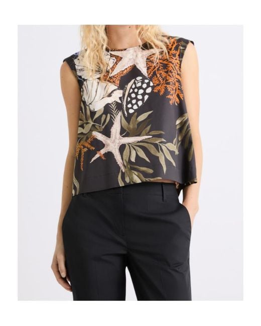 Marella Gray Sleeveless Stretch Cotton Top