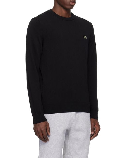 Lacoste Black Logo Patch Crewneck Knitted Jumper for men