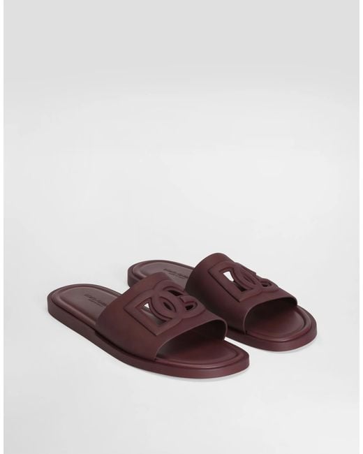Dolce & Gabbana Brown Logo Embossed Slides for men
