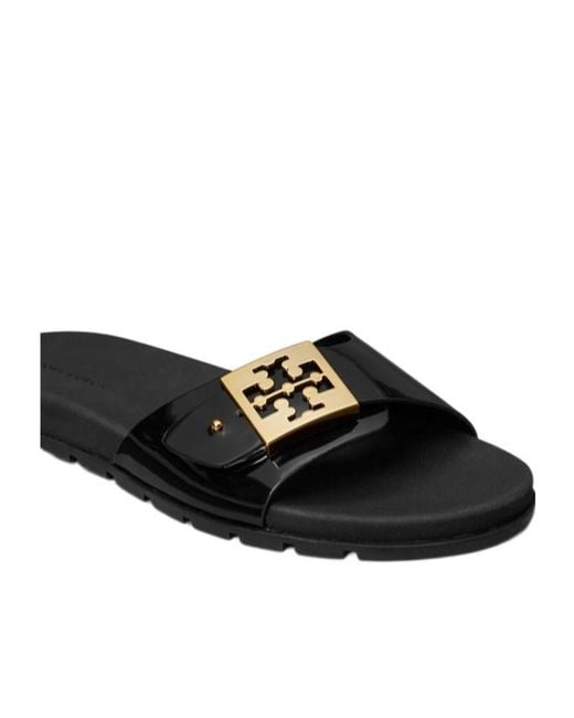 Tory Burch Black Buckle Slip-On Slides
