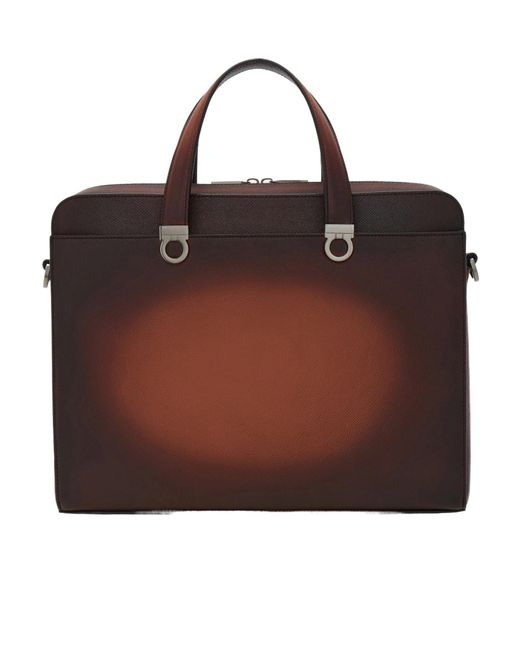 Ferragamo Brown Gancini Briefcase for men