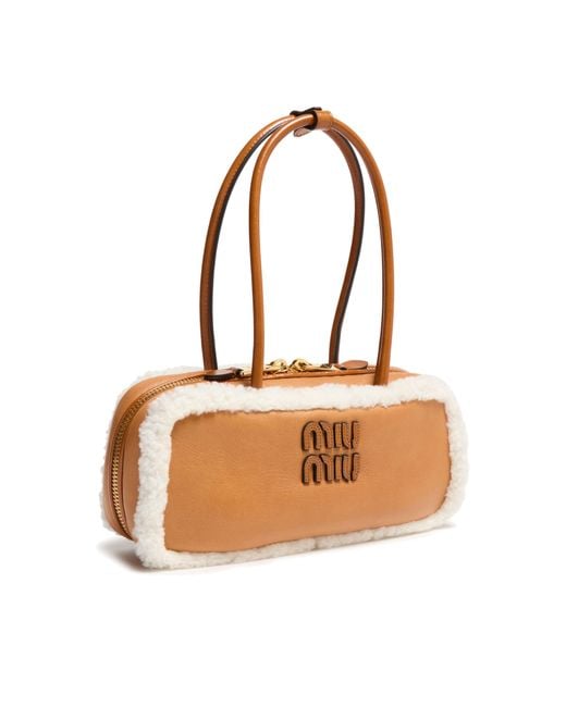 Miu Miu Brown Beau Small Shearling Bag