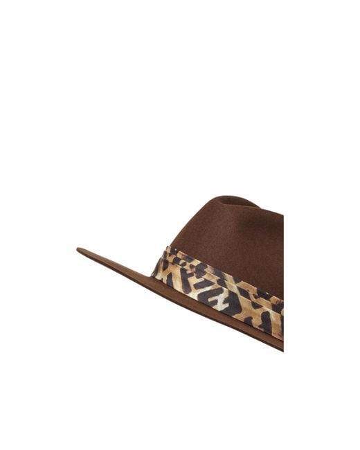 Fendi Brown Logo Leopard Printed Felt Hat