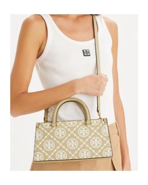 Tory Burch Metallic Small T Monogram-Embossed E/W Tote Bag