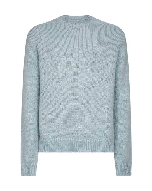 Jil Sander Blue Crewneck Ribbed Hem Jumper for men