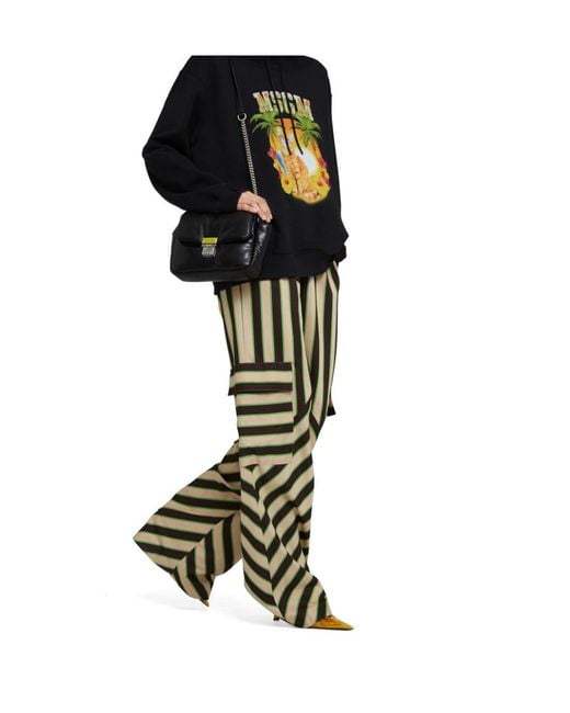 MSGM Green High-Waist Striped Trousers